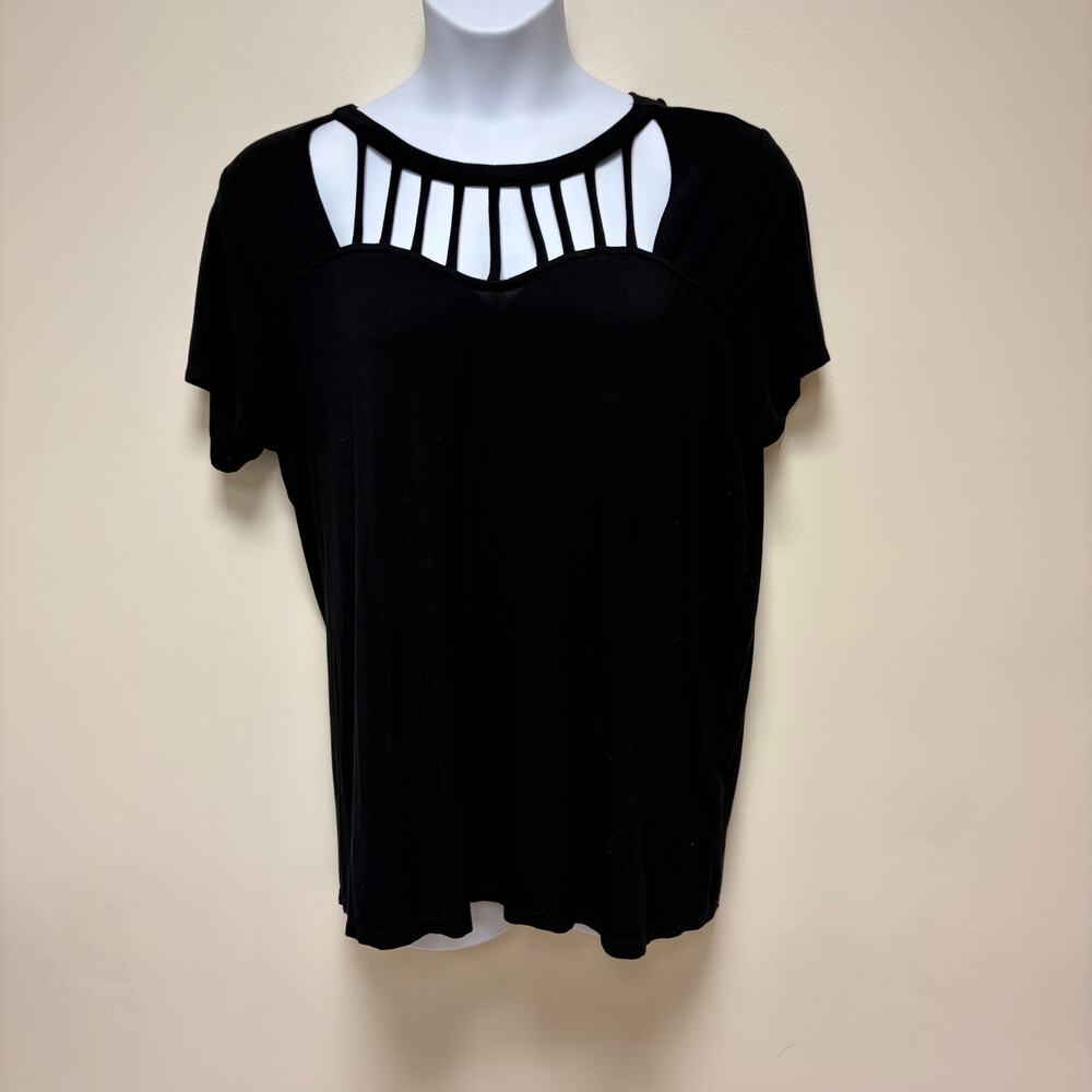 Torrid Super Soft Knits Black Cutout Cage Neck Short Sleeve T Witchy Goth 2X